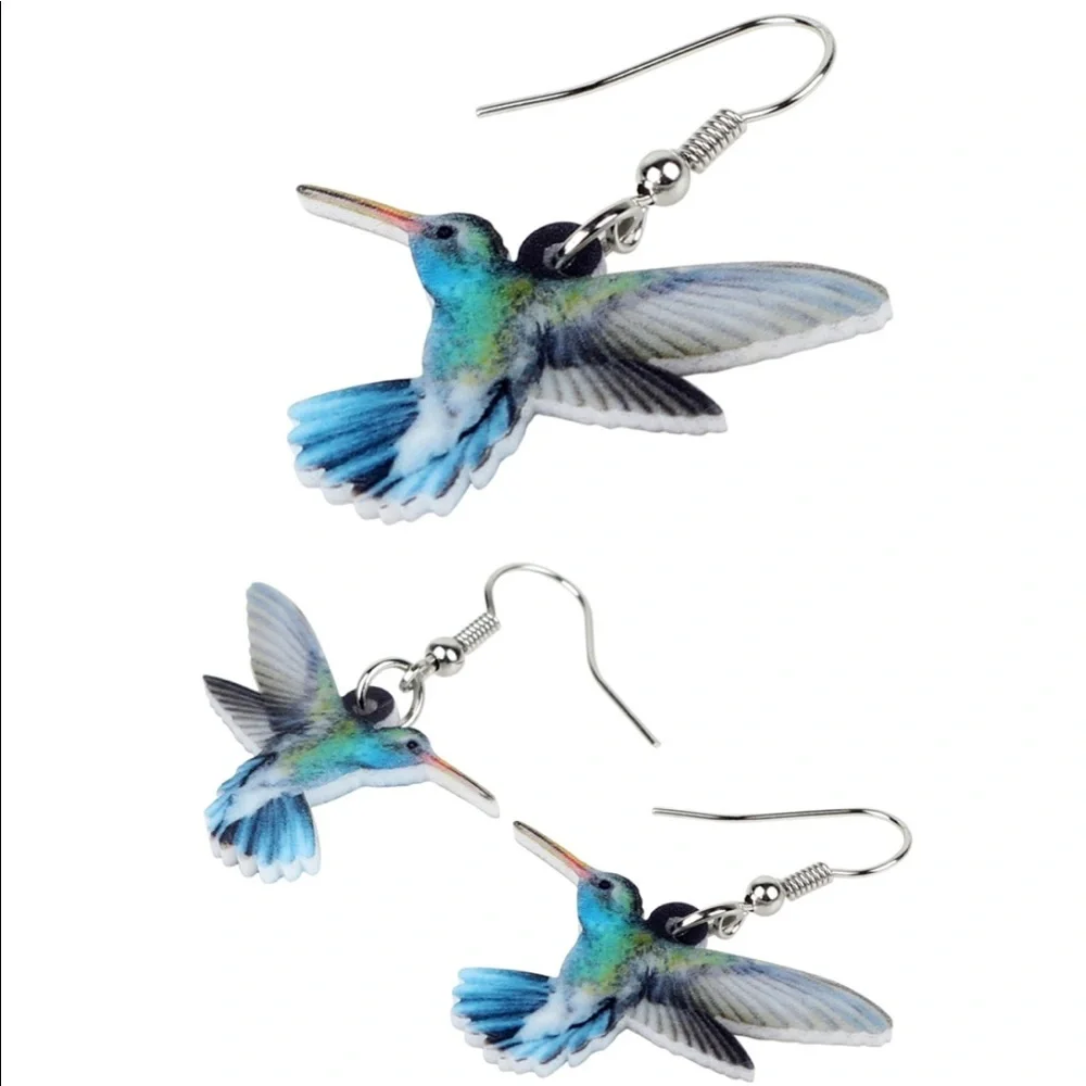 Hand Hummingbird Colorful Acrylic Drop Earrings